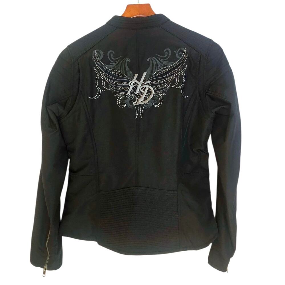 Harley Davidson Black Moto Biker Windbreaker Jacket with HD Logo & Wings